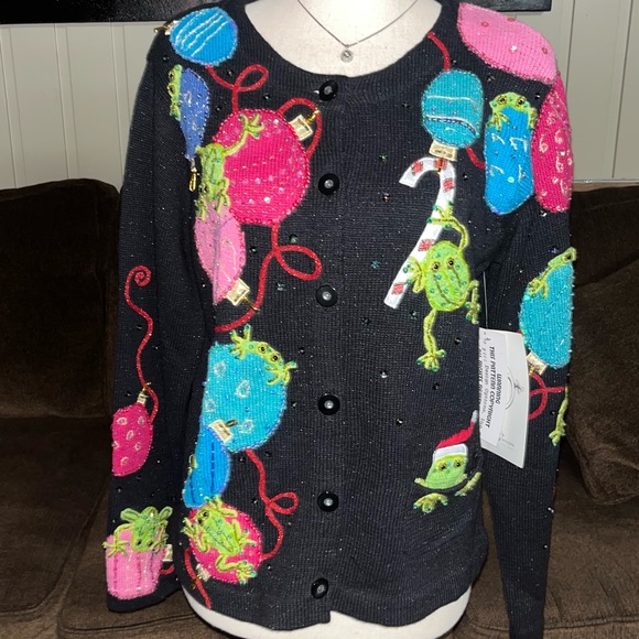Design Options Sweaters - Design Options • Small • Cardigan • Sweater • Frogs & Christmas Design • New